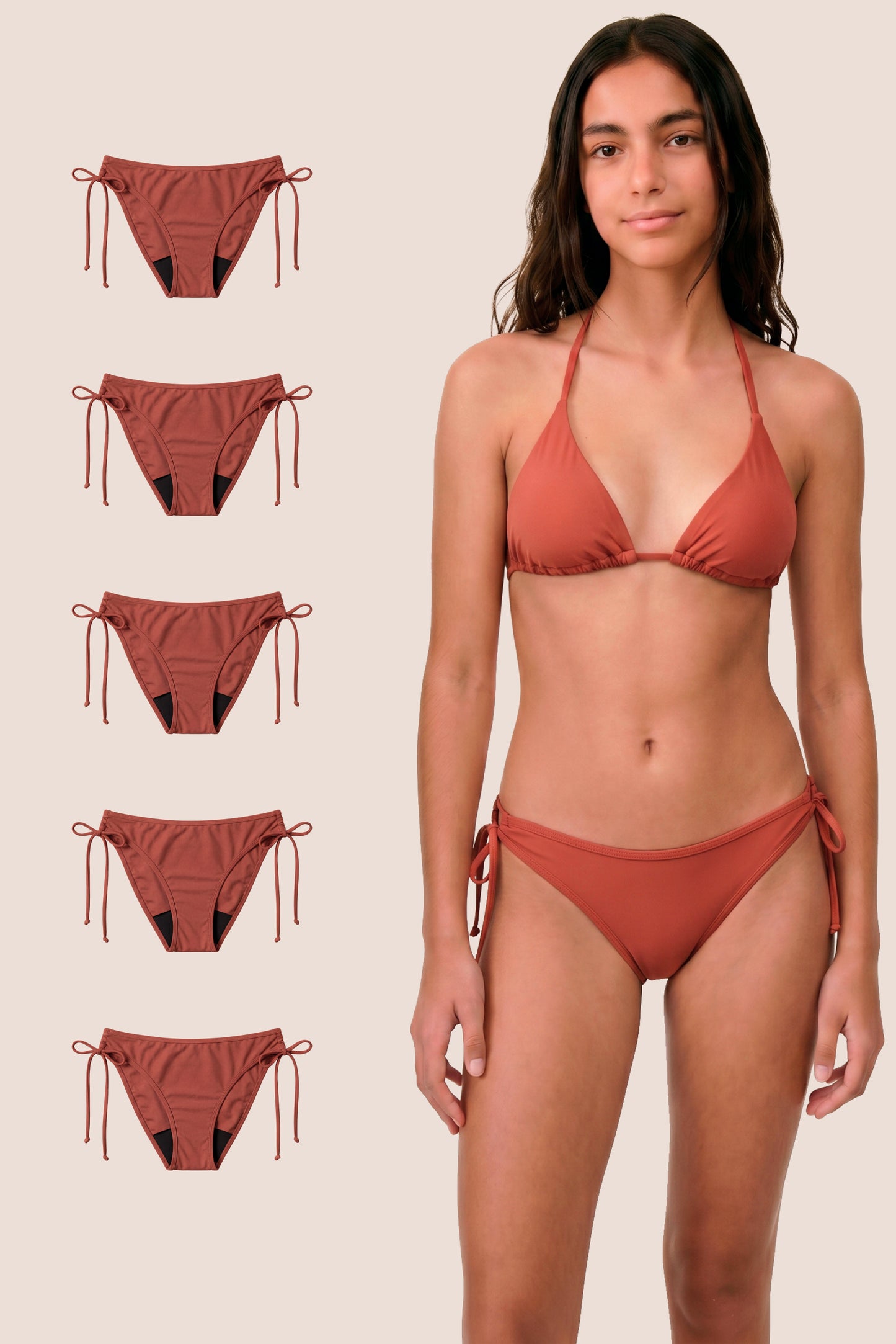 Perioden-Bikini für Teens Brasilianisch koralle pack 5 general
