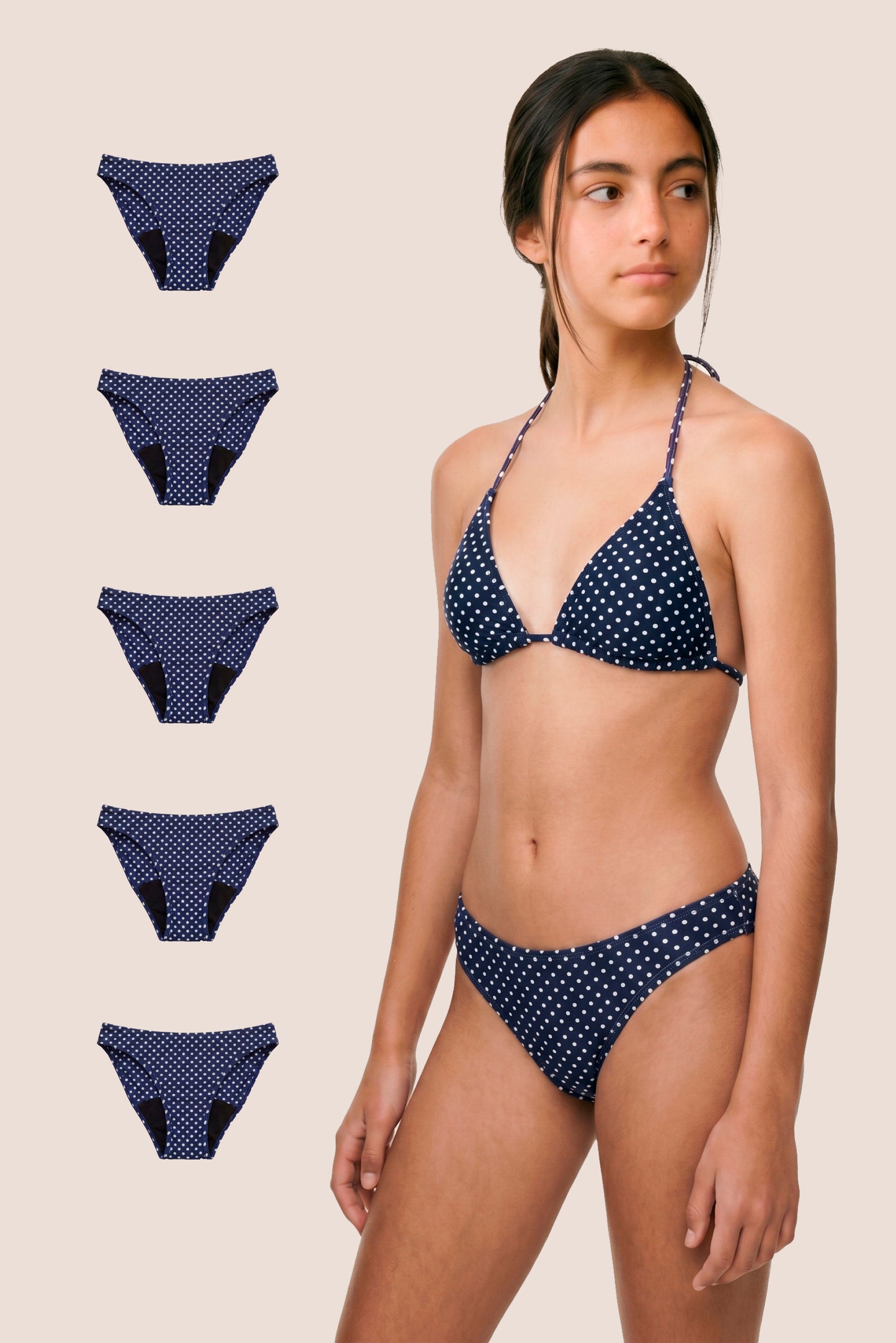 Perioden-Bikini für Teens Klassisch Blau mit Punkten pack 5 general
