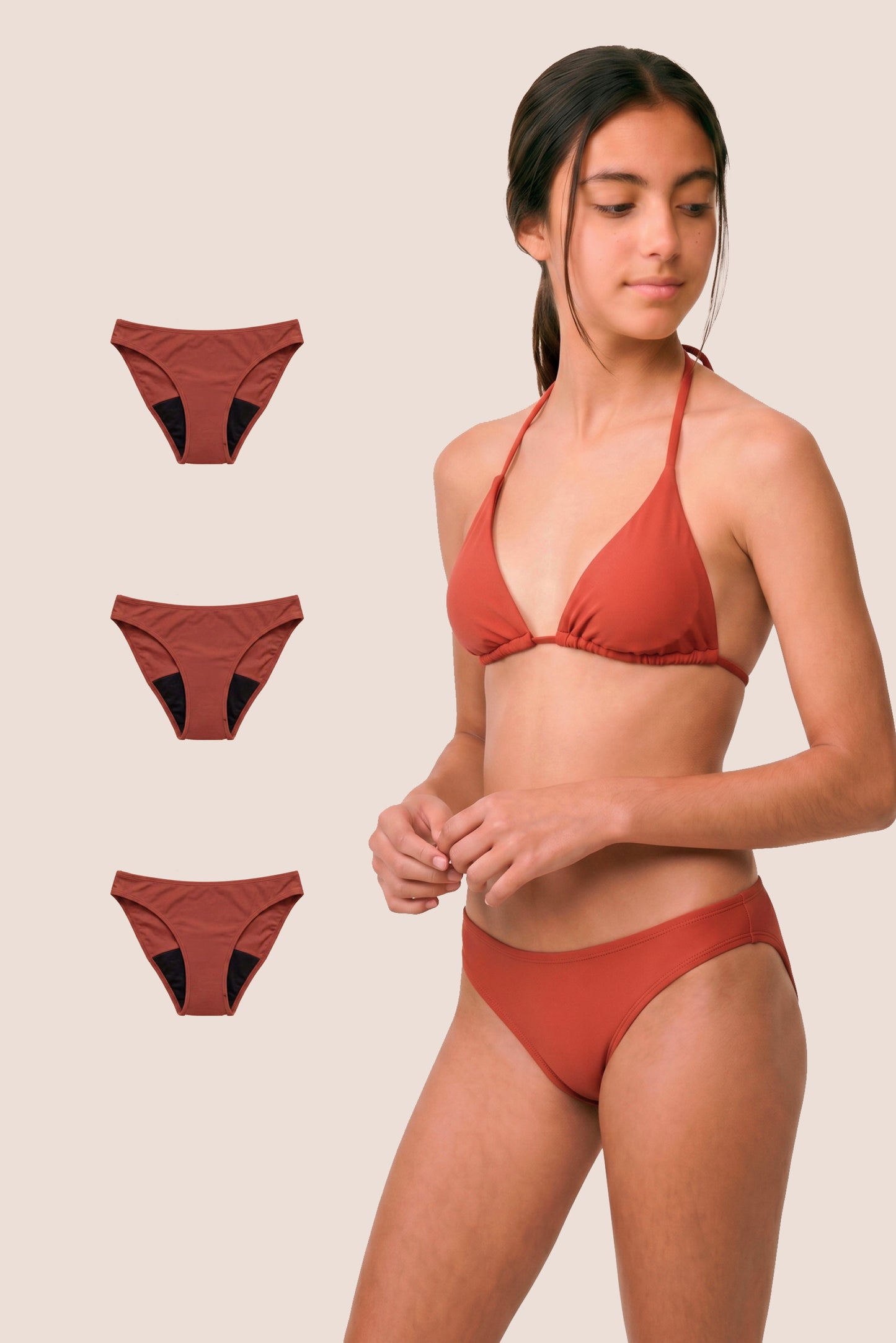 Perioden-Bikini für Teens Klassisch Koralle pack 3 general