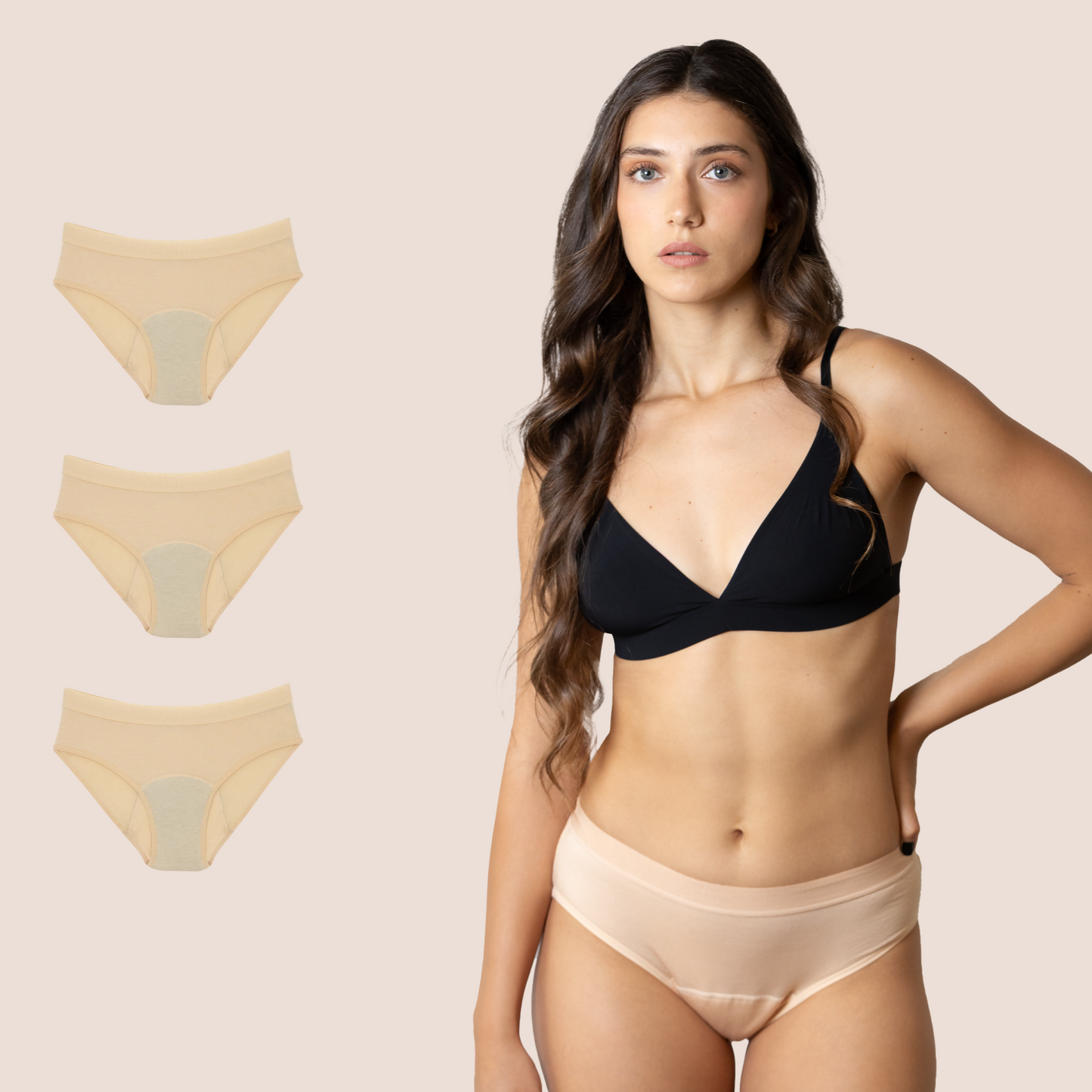 Periodenunterwäsche Klassisch Beige pack 3 