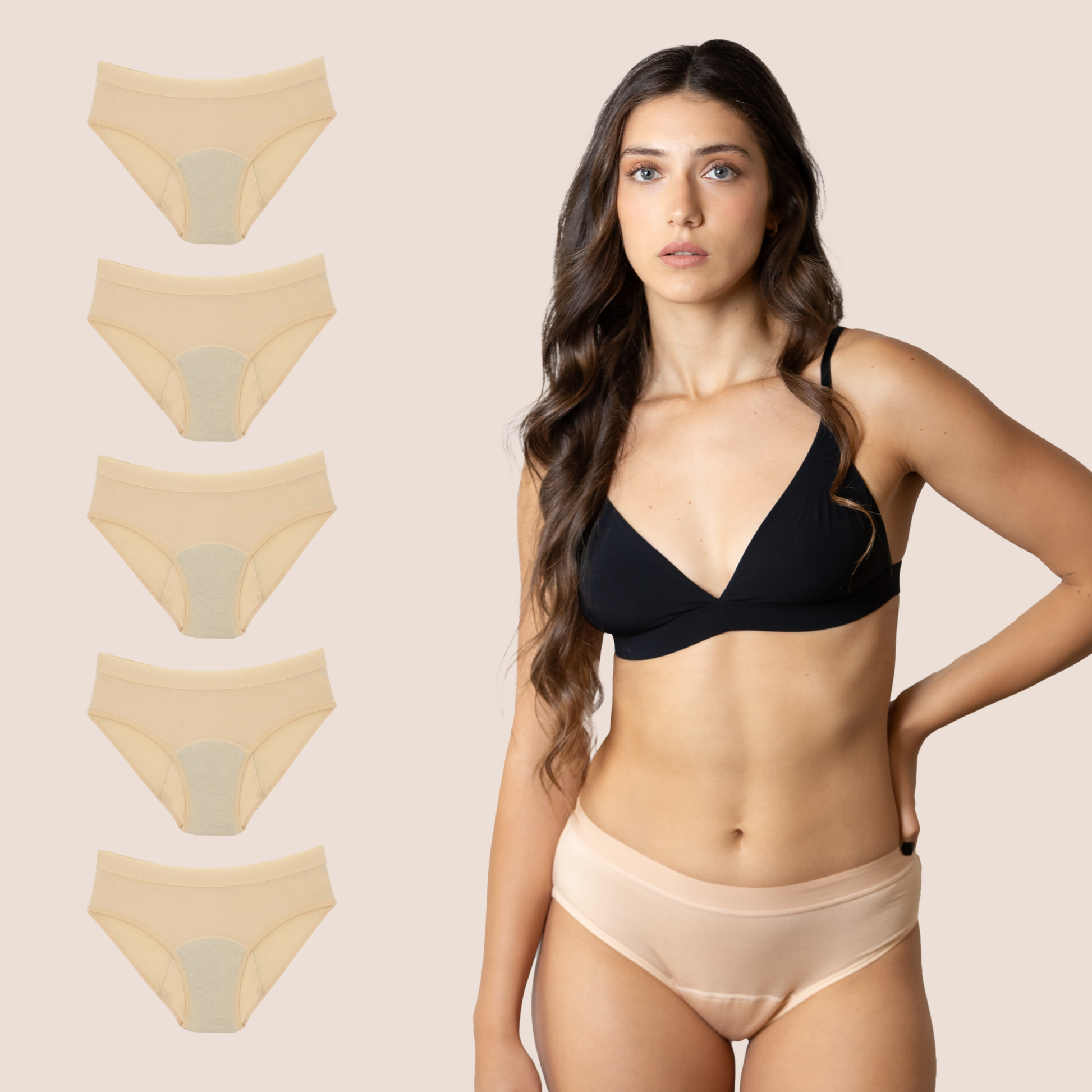 Periodenunterwäsche Klassisch Beige pack 5