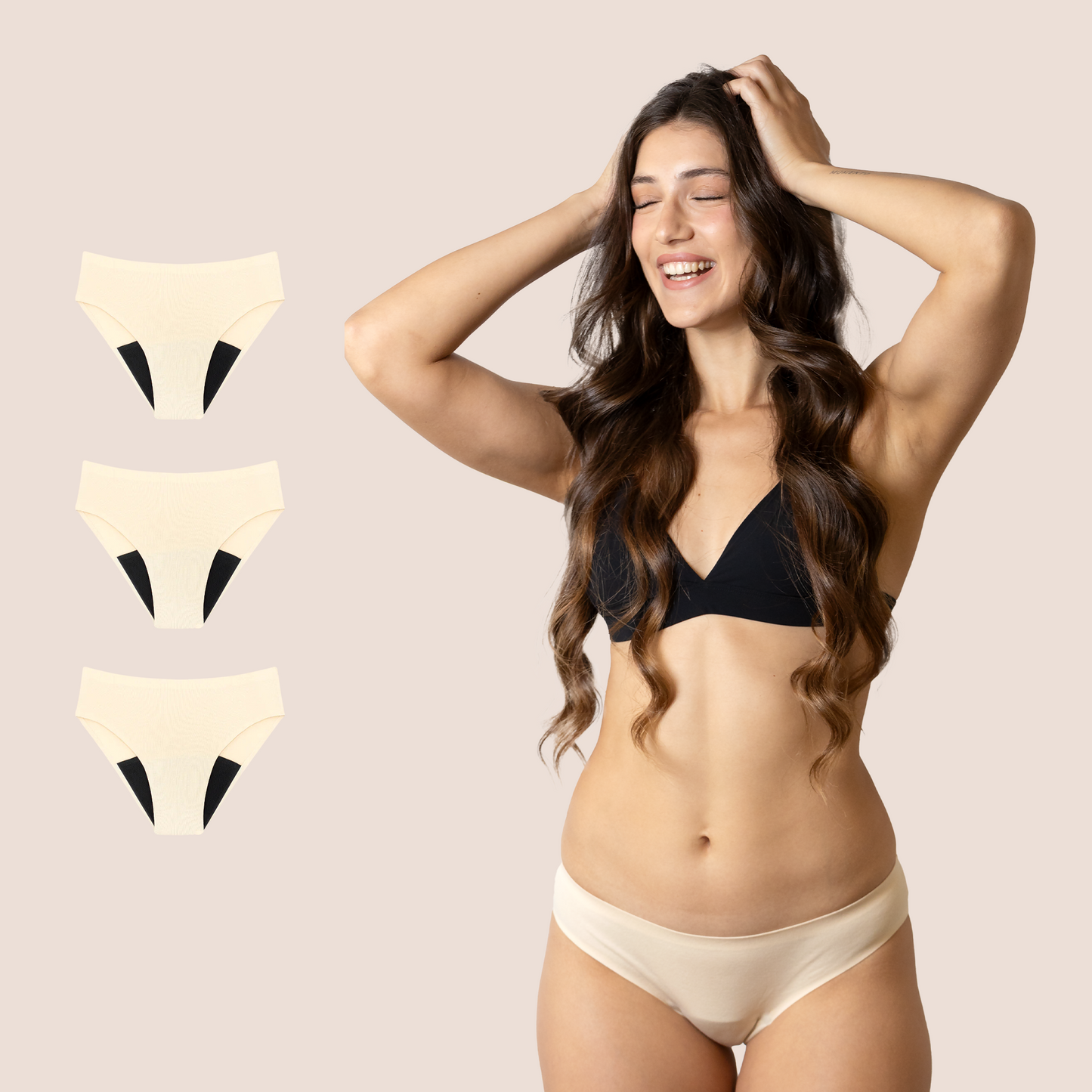 Periodenunterwäsche Nahtlos Beige pack 3