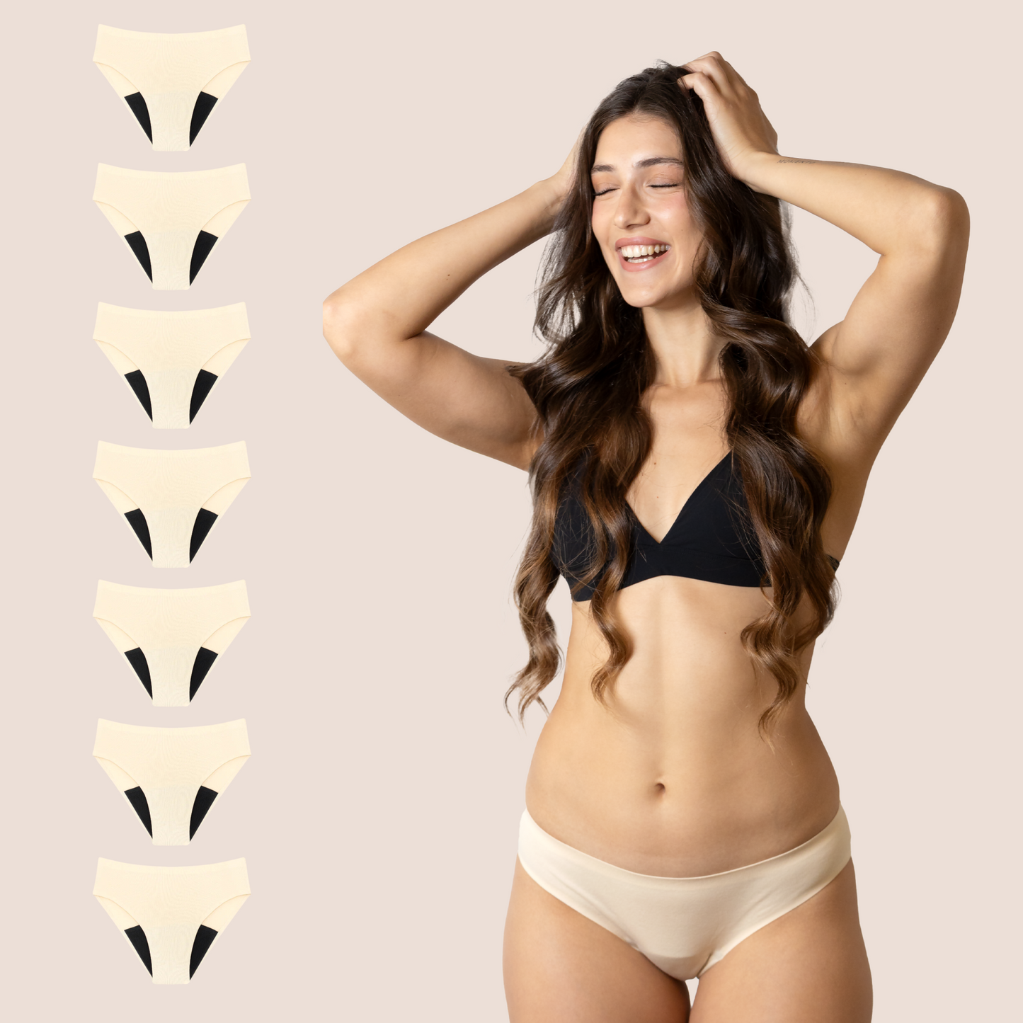 Periodenunterwäsche Nahtlos Beige pack 7