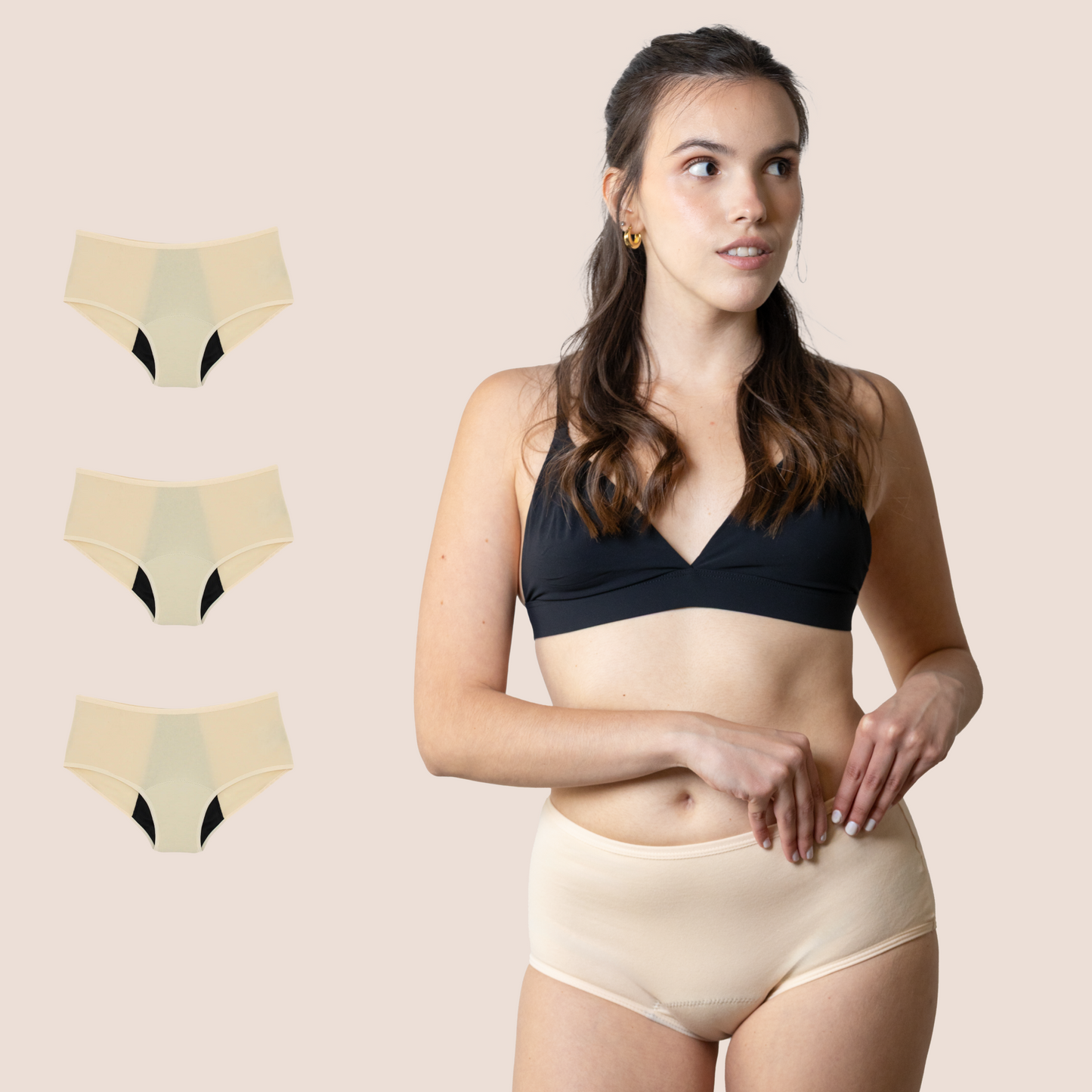 Periodenunterwäsche für Teenager Hohe Taille Beige pack 3