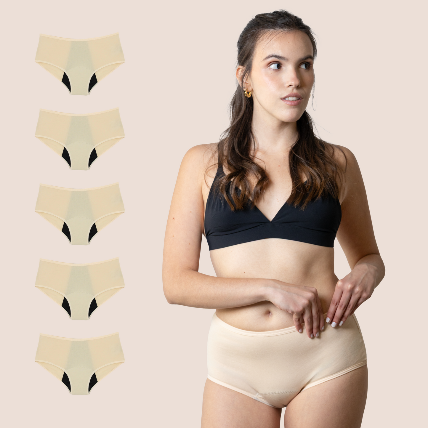 Periodenunterwäsche für Teenager Hohe Taille Beige pack 5